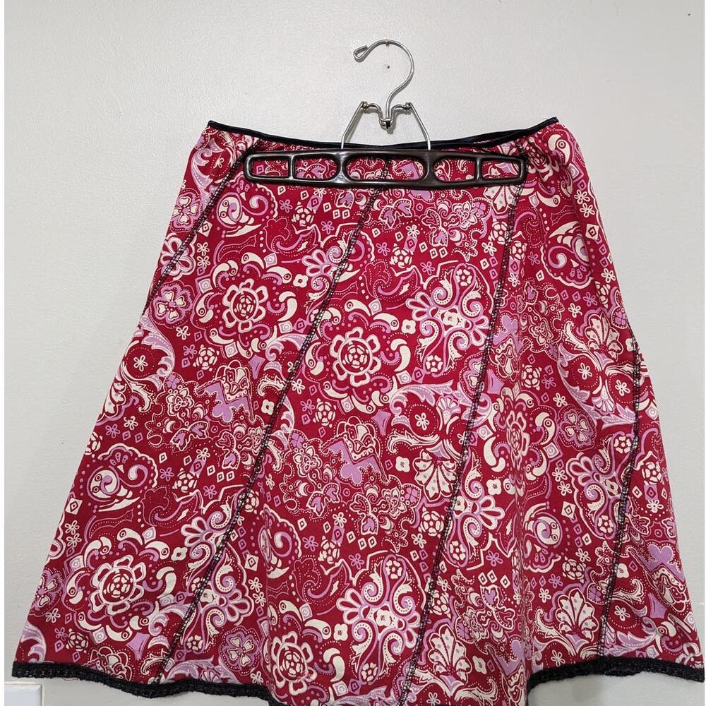 Women's Angie Red/Pink/Navy/Cream Elastic Waist Skirt Size M